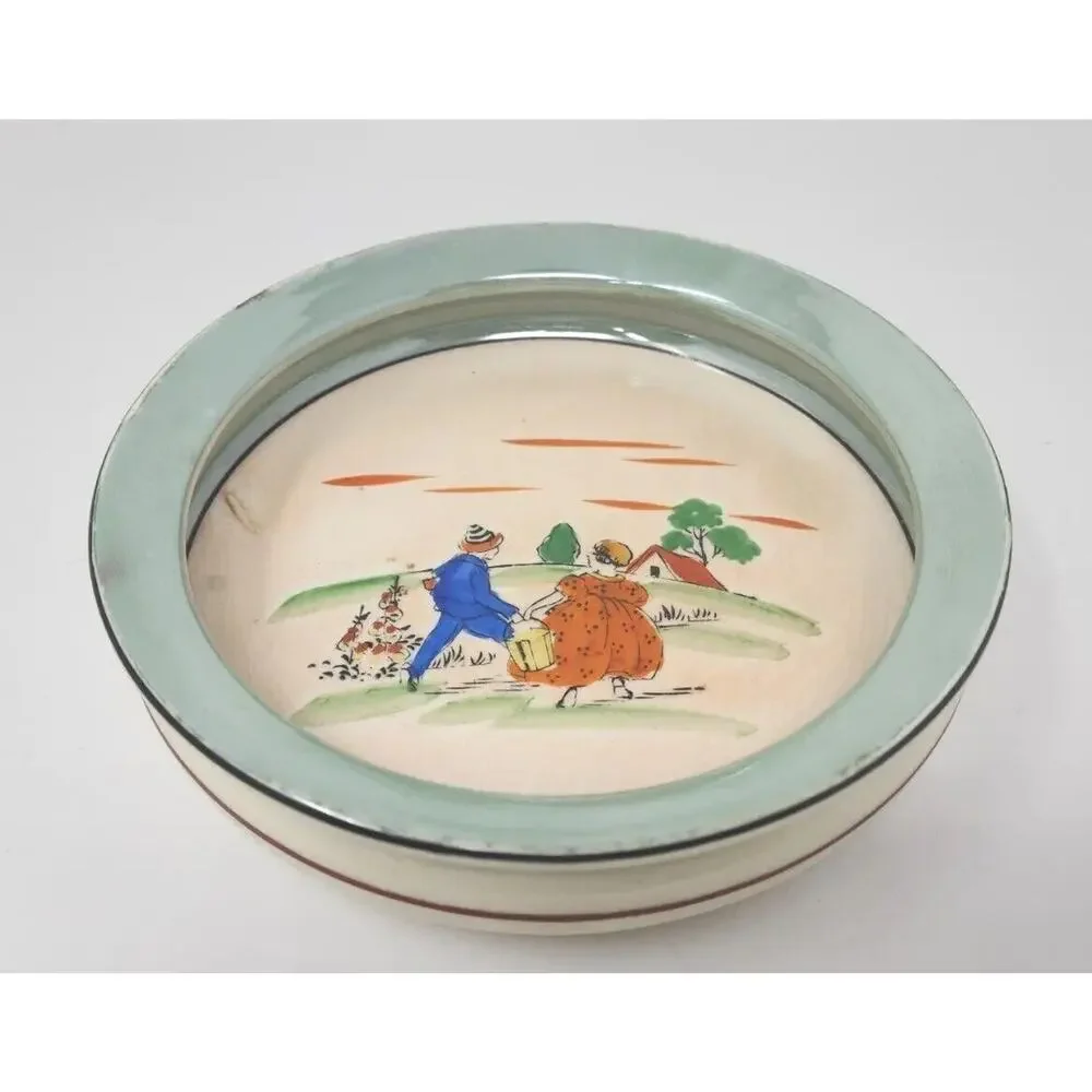 Vtg Child Baby Dish Bowl Nursery Rhyme Jack & Jill Green Lusterware 1940-50's U1